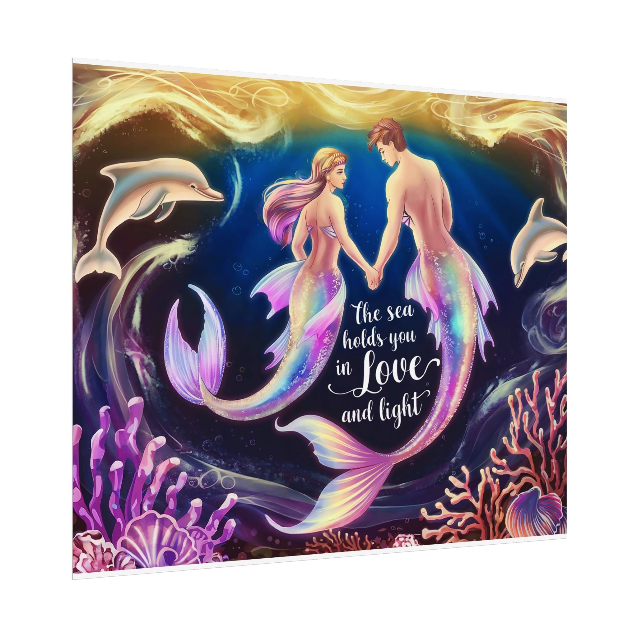 Mermaid Lovers Rolled Poster - Sea Holds You in Love and Light