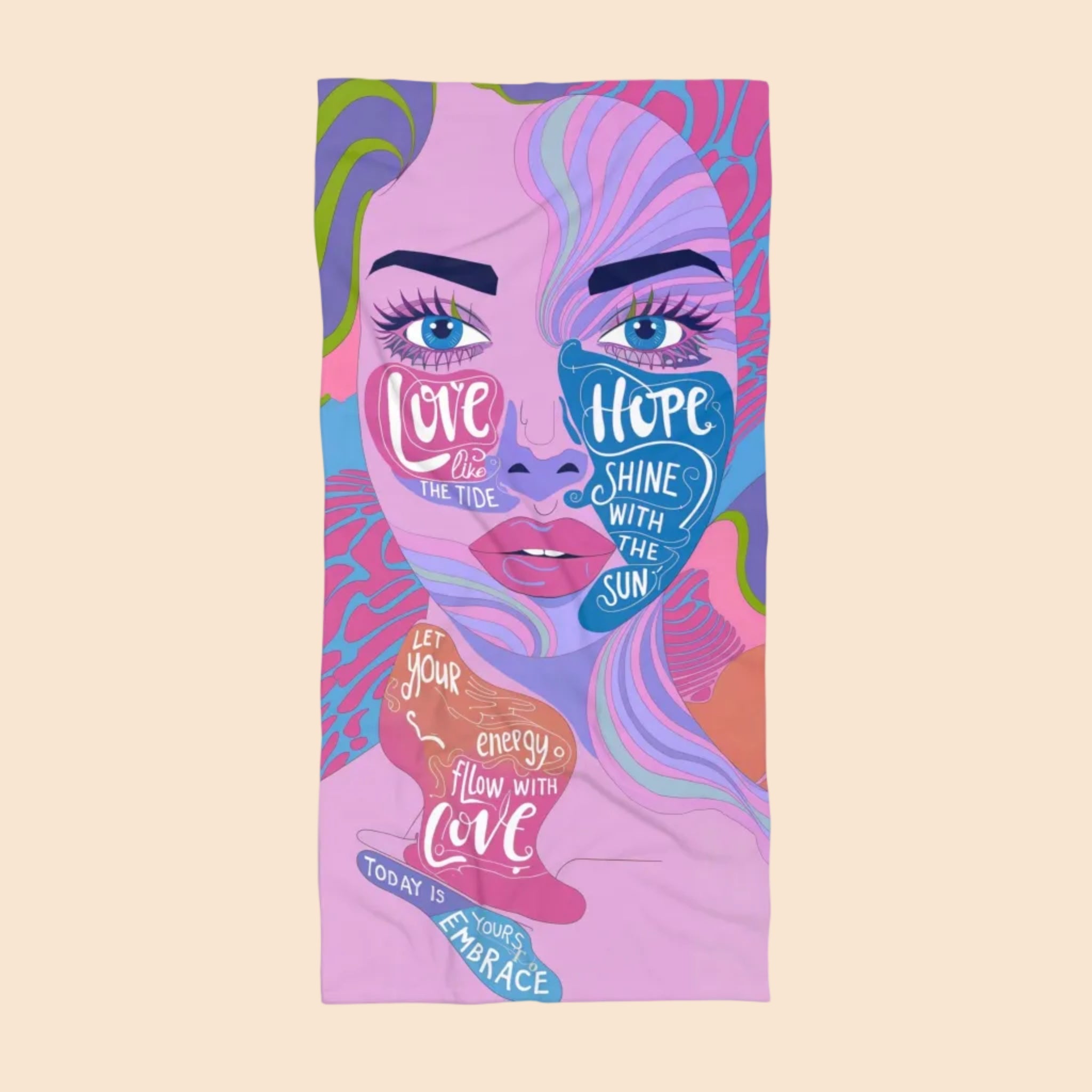 Love and Hope  Beach Towel with Inspirational Quotes