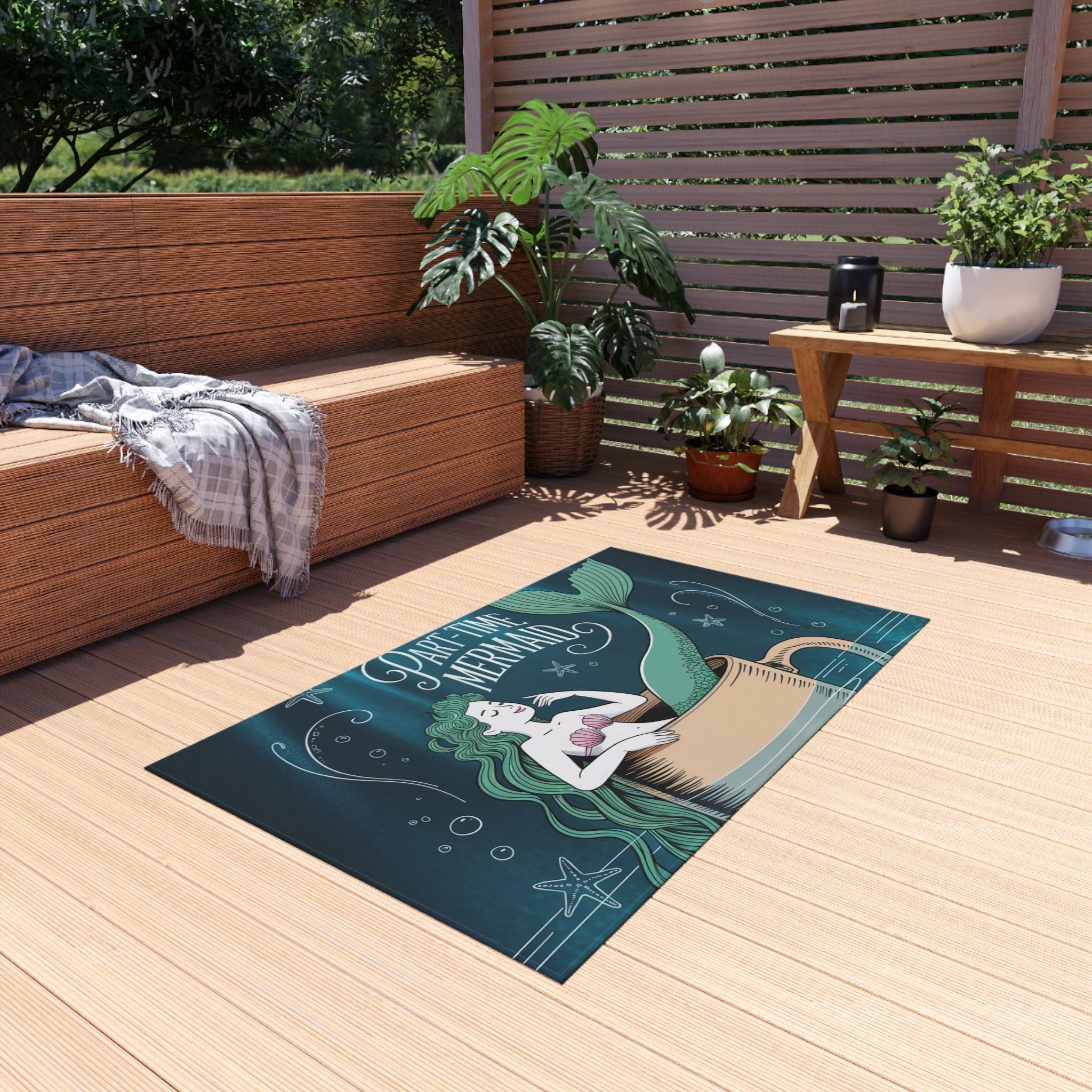 Outdoor Rug - Part-Time Mermaid Coastal Decor Beach House Mat