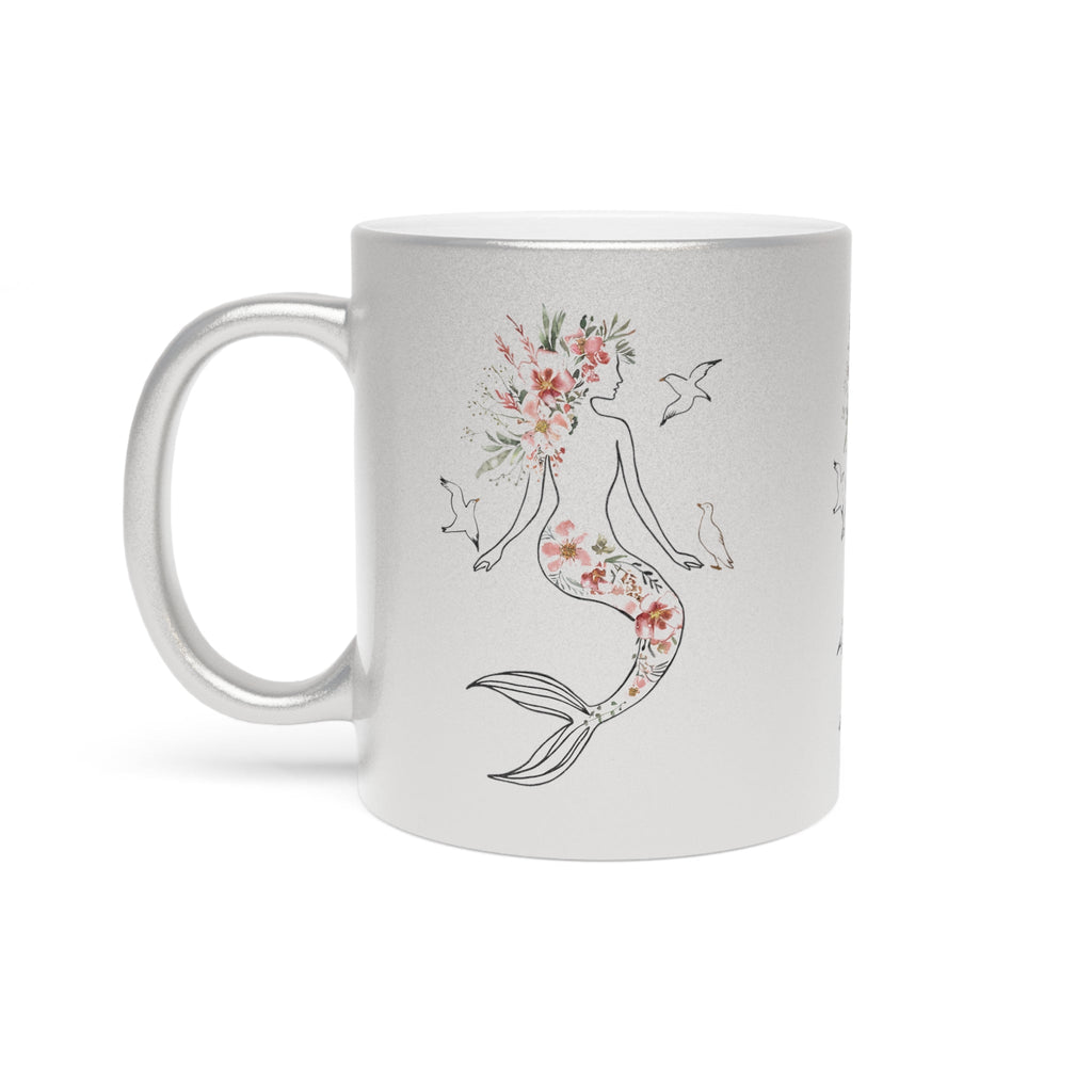 Mermaid Silhouette Metallic Mug – Silver or Gold Gift