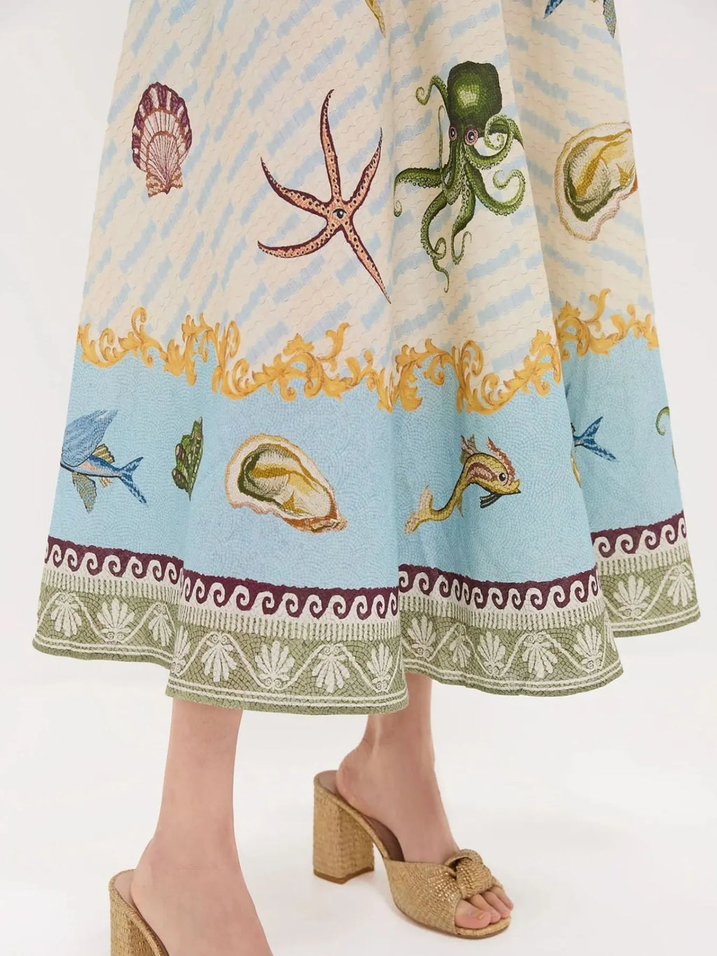 Ocean Print Spaghetti Strap Midi Dress