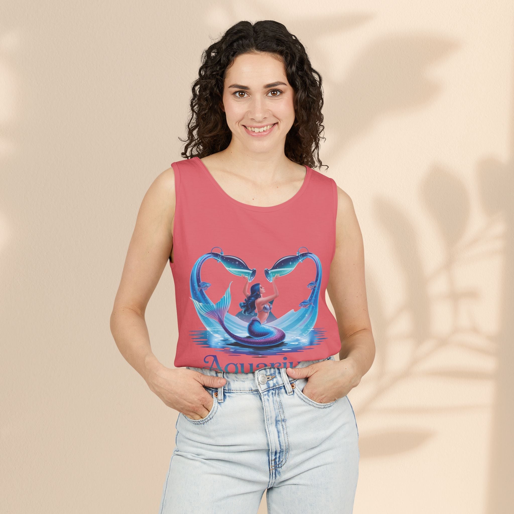Aquarius Unisex Garment-Dyed Tank Top, Zodiac Apparel, Astrology Gift, Summer Outfit, Festival Wear, Birthday Gift