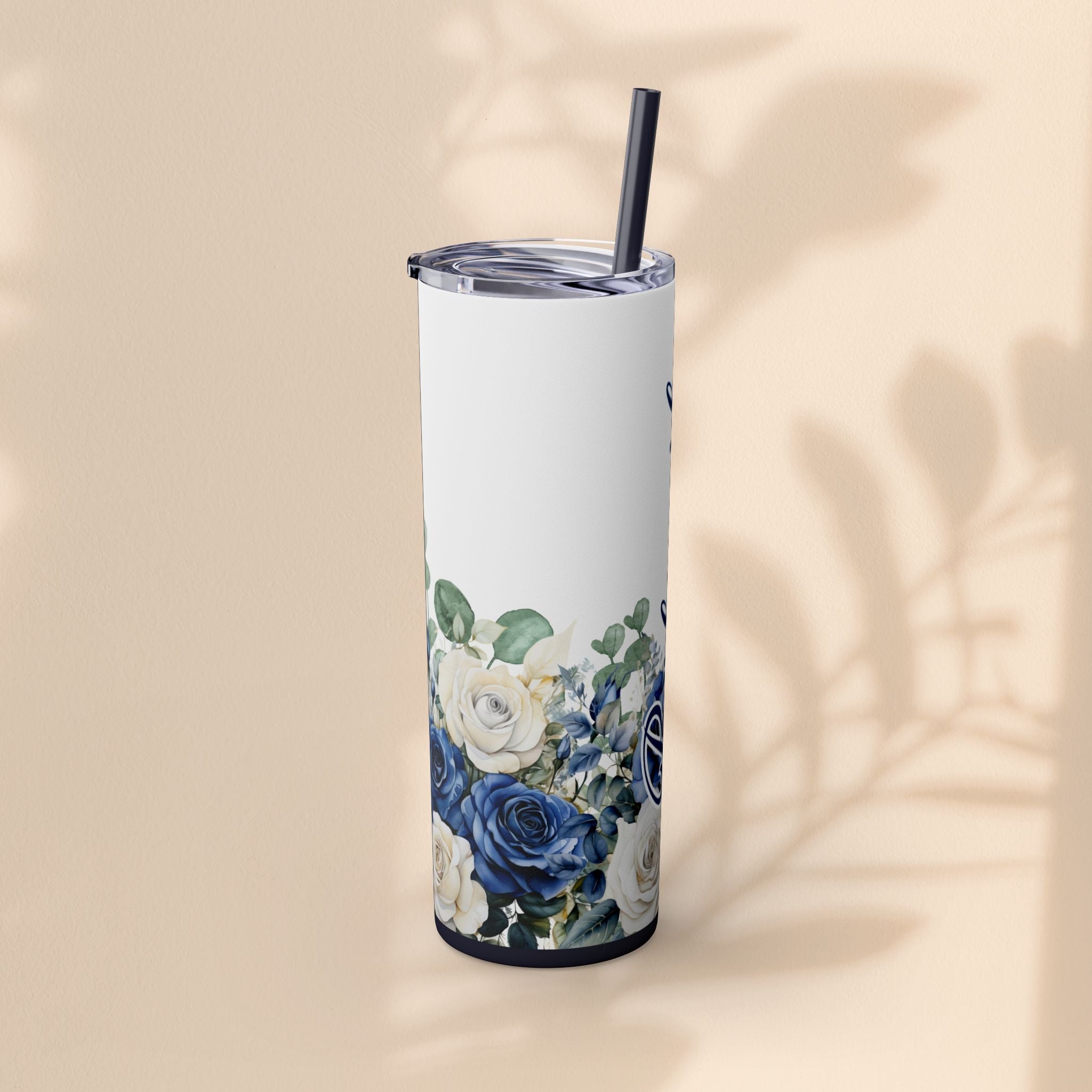 Bridesmaid Skinny Tumbler, 20oz Rose Floral Tumbler, Wedding Gift, Bridal Party, Customizable, Floral Tumbler