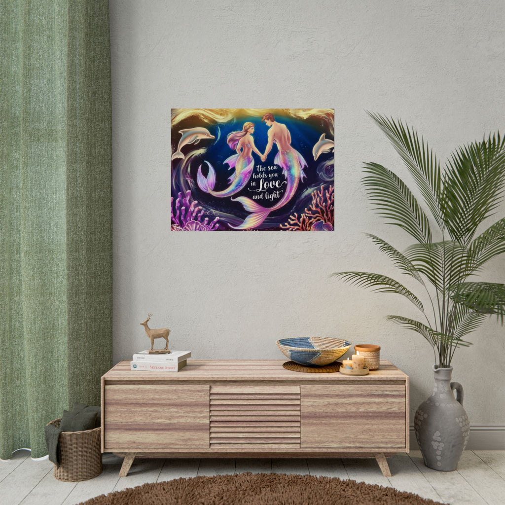 Mermaid Lovers Rolled Poster - Sea Holds You in Love and Light