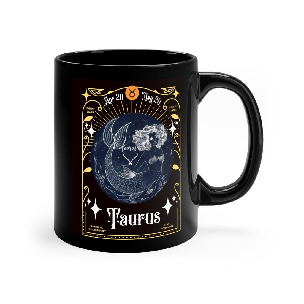 Mermaid Taurus Black Coffee Mug – 11oz Zodiac Gift