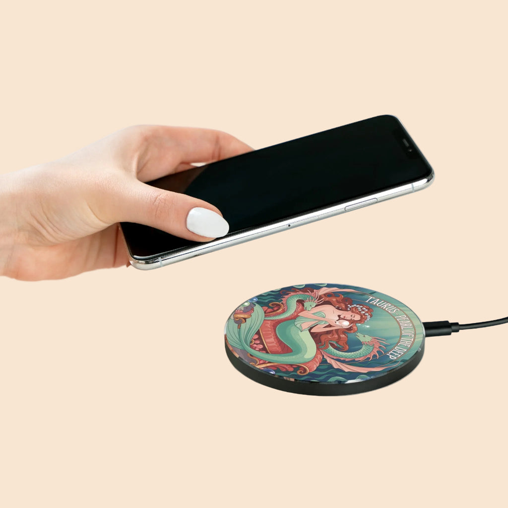 Mermaid Taurus Wireless Charger, Taurus Gift, Astrology Decor, Celestial Phone Charger, Unique Desk Accessory