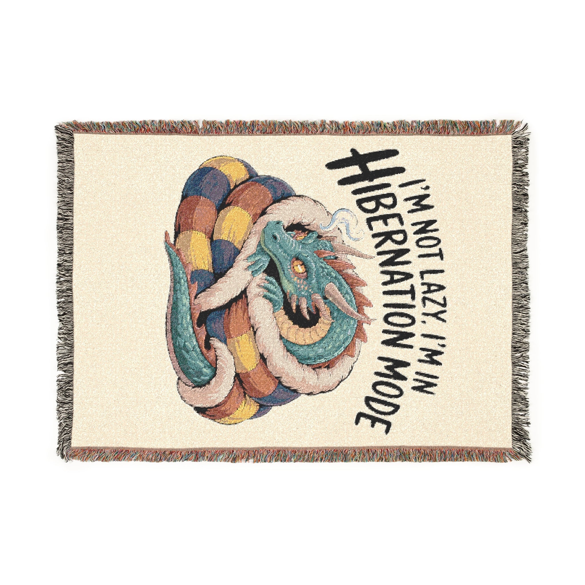 Dragon Woven Blanket – “I’m Not Lazy, I’m Hibernating” Cozy Throw