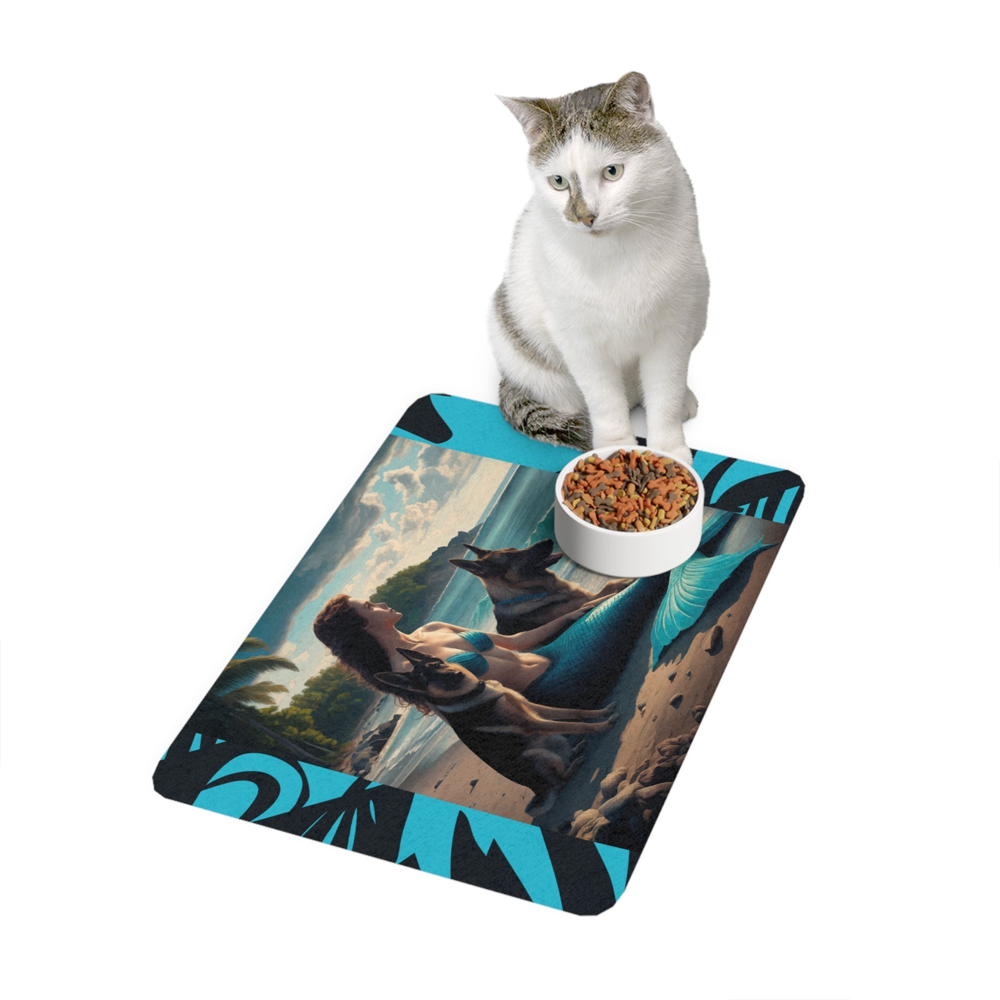 Mermaid with German Shepherds Pet Food Mat | Non-Slip Mat