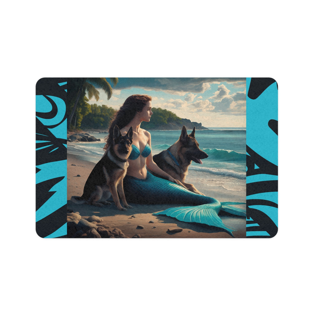 Mermaid with German Shepherds Pet Food Mat | Non-Slip Mat