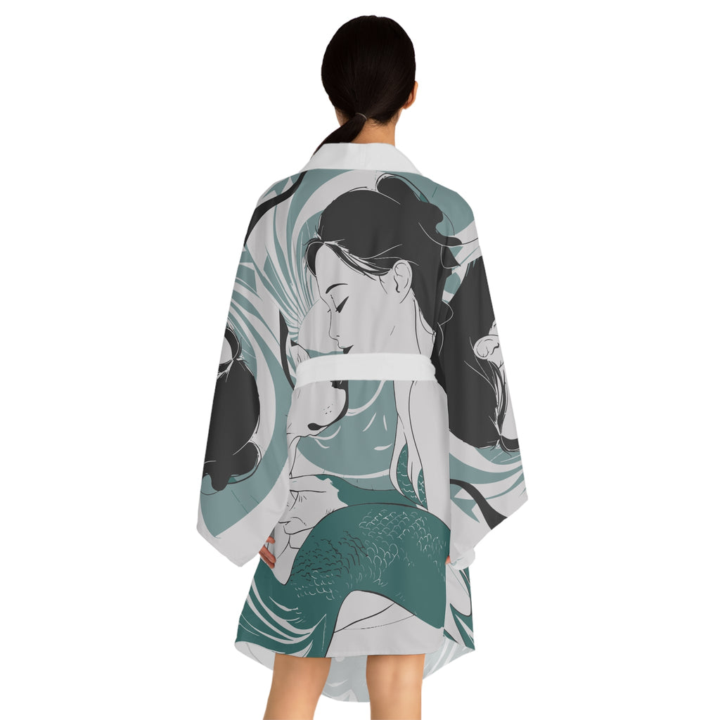 Mermaid with Labrador – Long Sleeve Kimono Robe