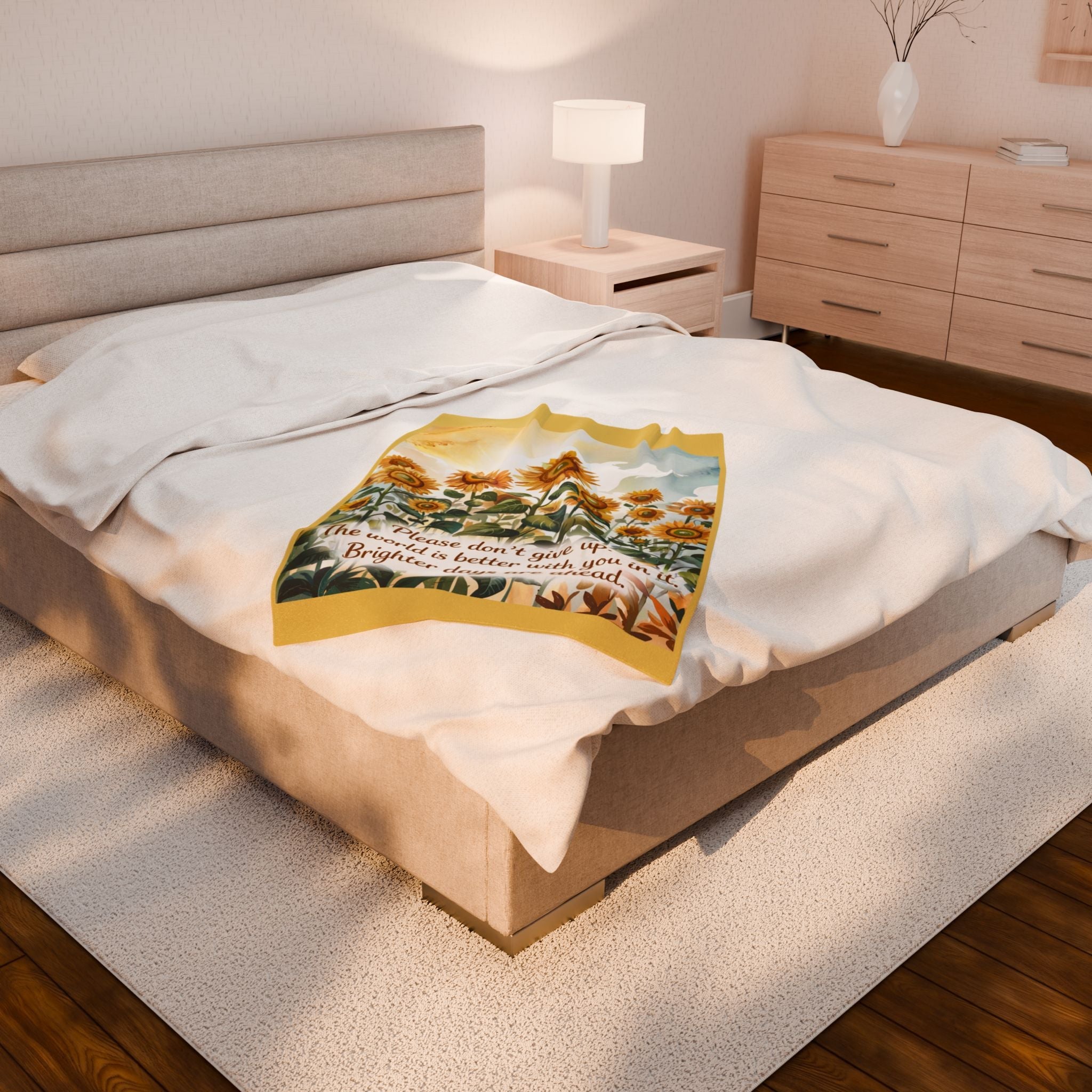 Don't Give Up Sunflower Velveteen Plush Blanket - Brighter Days Ahead