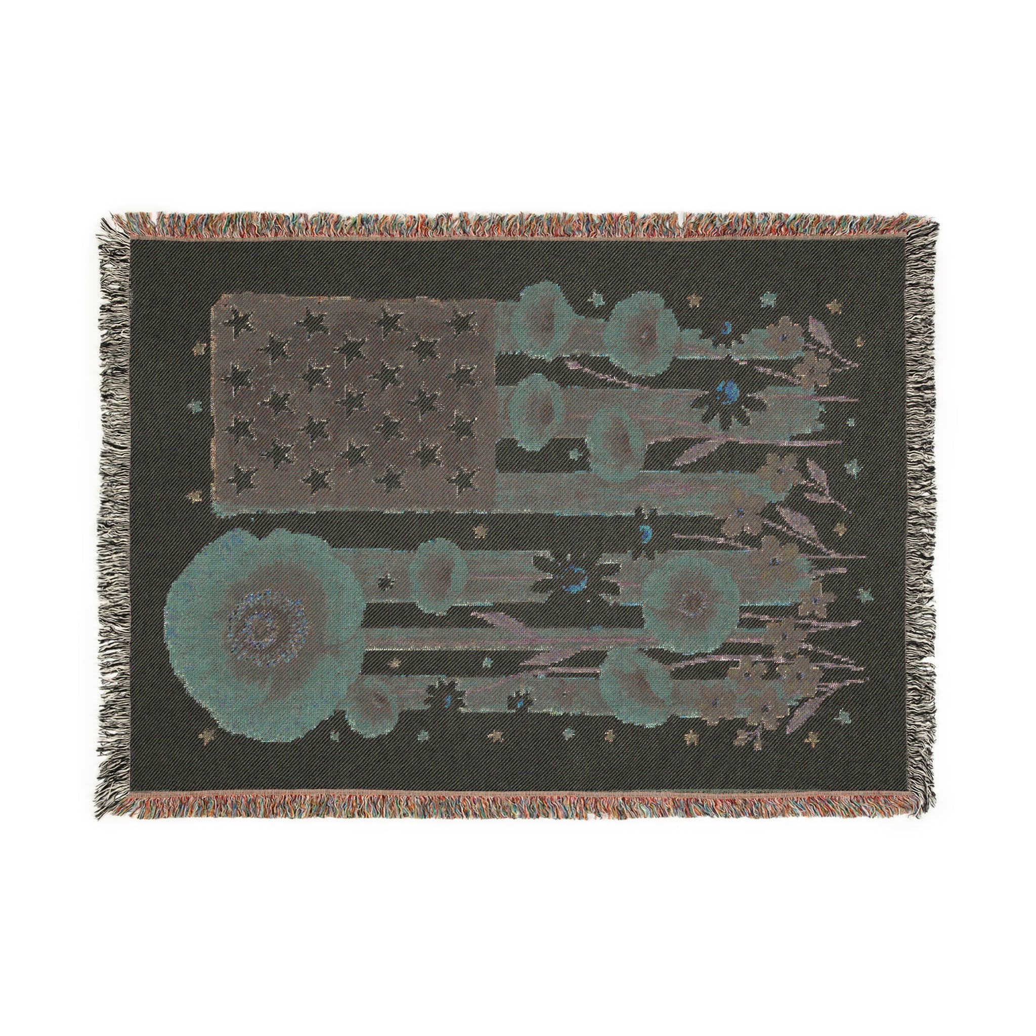 Patriotic Flowers Woven Blanket – Cozy Americana Throw, USA Flag Décor
