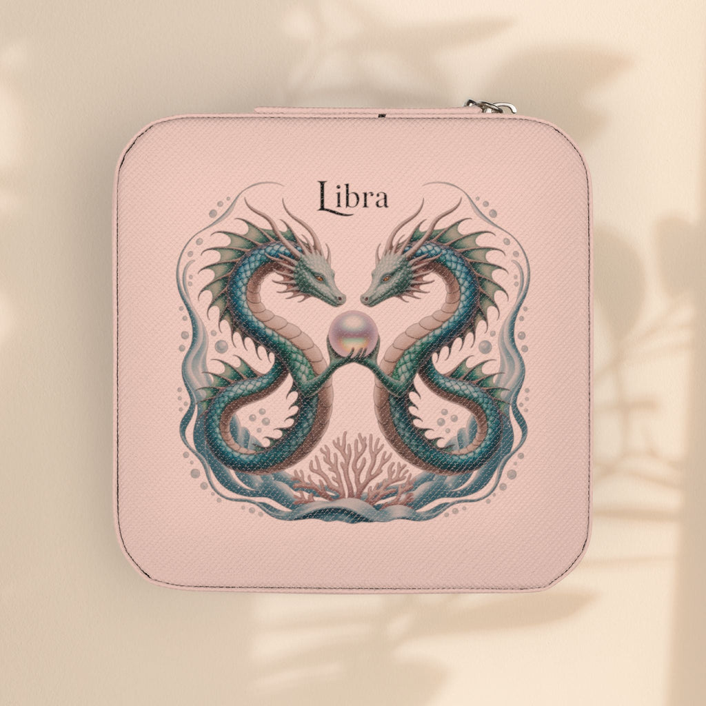 Libra Zodiac Travel Jewelry Case — Compact Pink Keepsake Box