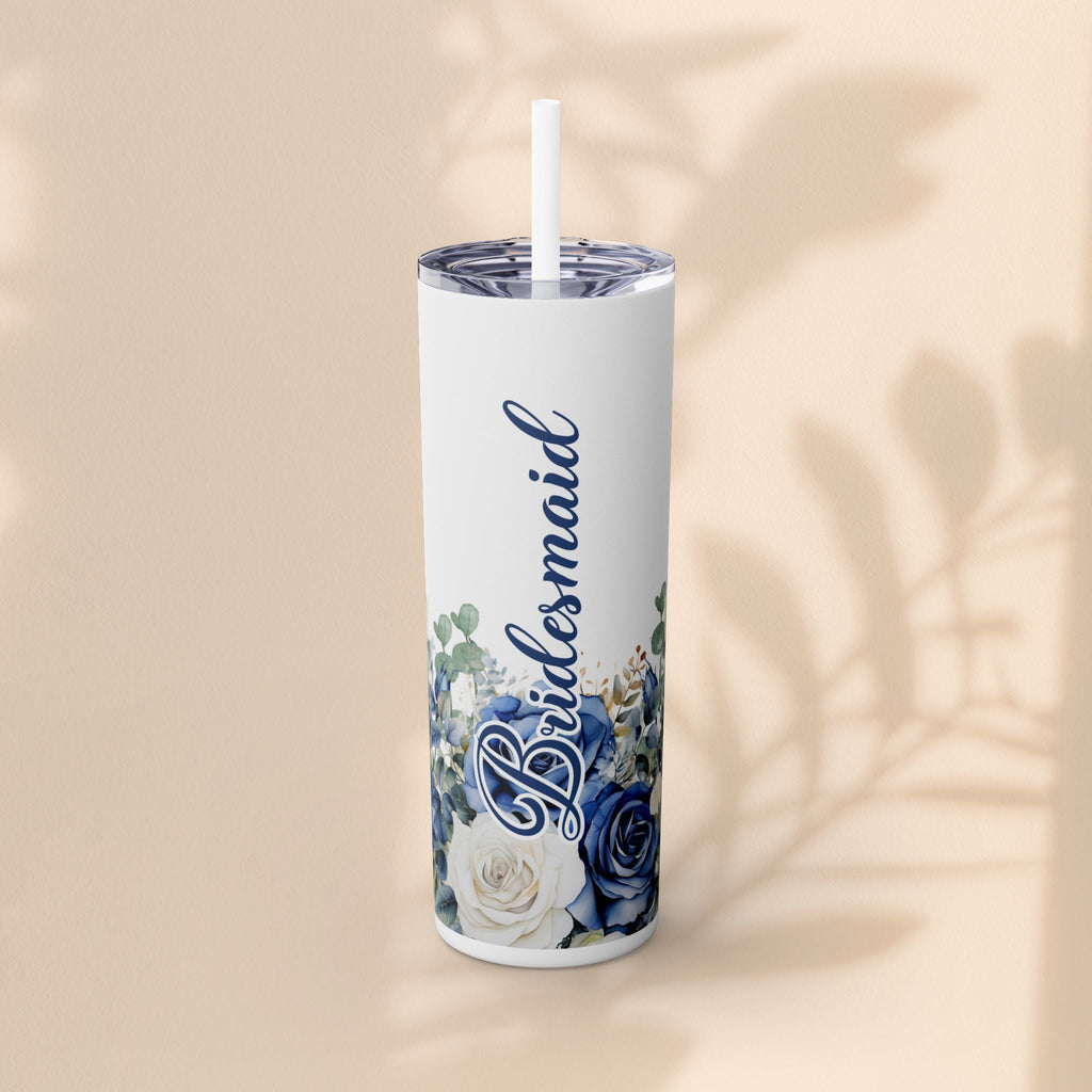 Bridesmaid Skinny Tumbler, 20oz Rose Floral Tumbler, Wedding Gift, Bridal Party, Customizable, Floral Tumbler