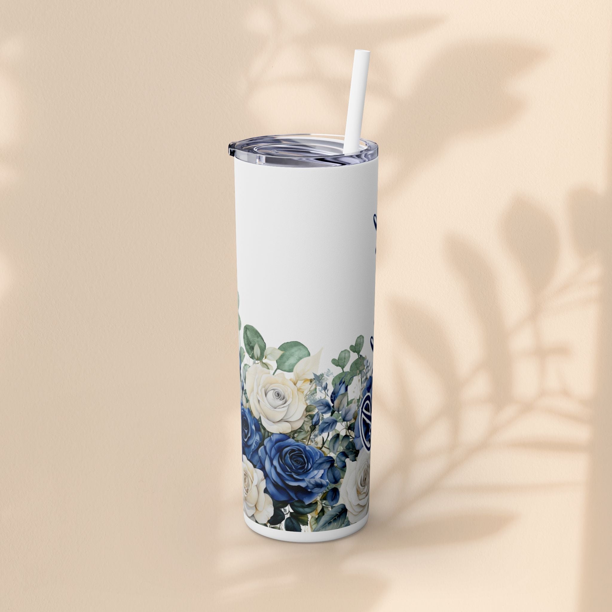 Bridesmaid Skinny Tumbler, 20oz Rose Floral Tumbler, Wedding Gift, Bridal Party, Customizable, Floral Tumbler