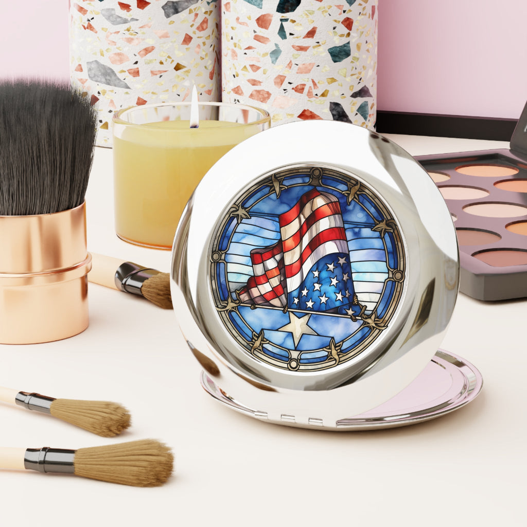 Patriotic Compact Travel Mirror - Vintage American Flag Design