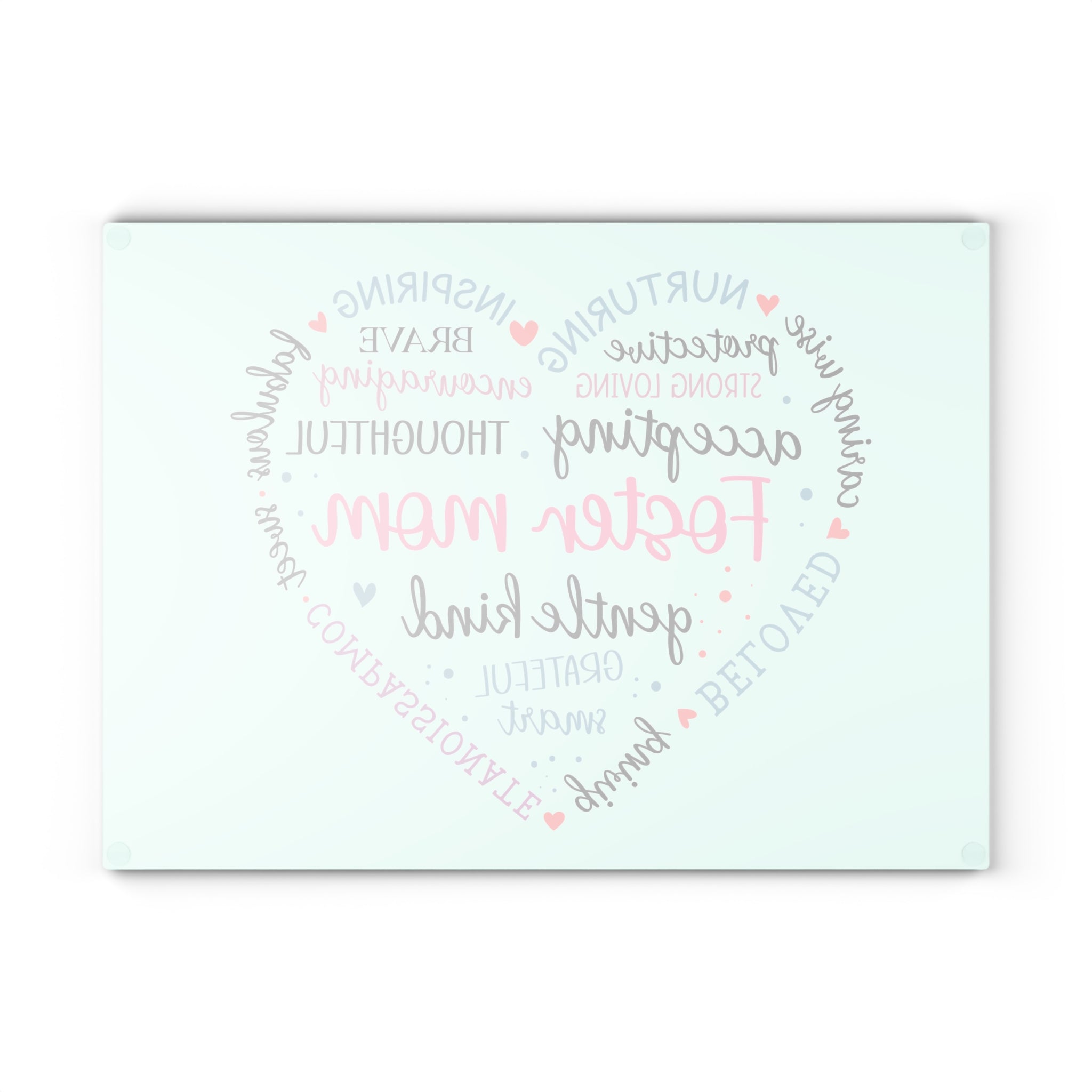 Inspirational Foster Mom Glass Cutting Board – Heart Design