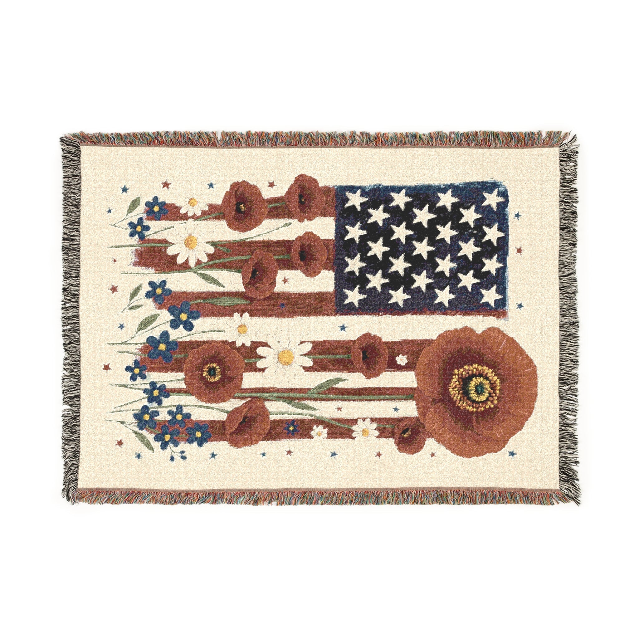 Patriotic Flowers Woven Blanket – Cozy Americana Throw, USA Flag Décor