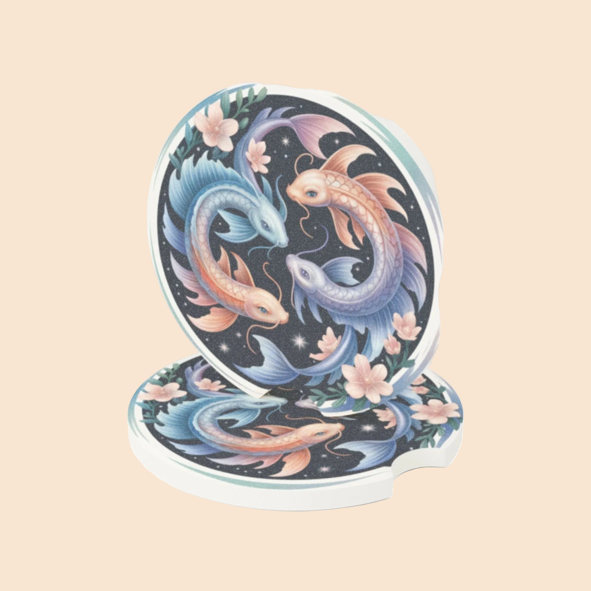 Koi Fish Theme Soapstone Car Coaster