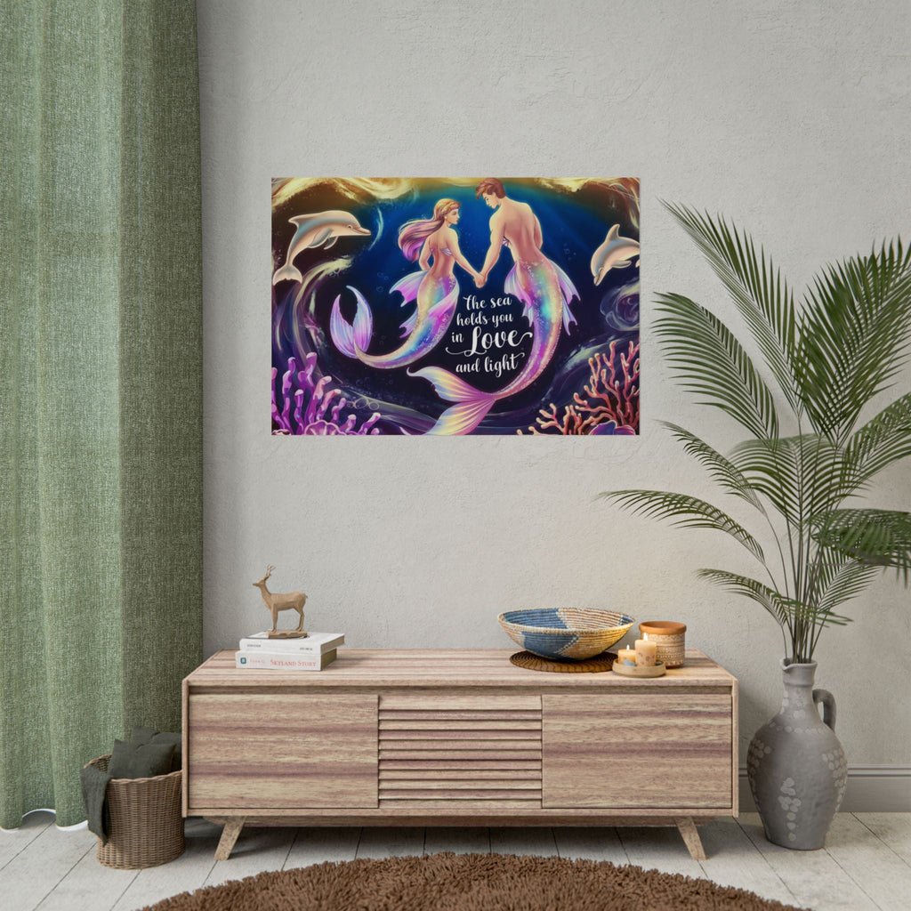 Mermaid Lovers Rolled Poster - Sea Holds You in Love and Light