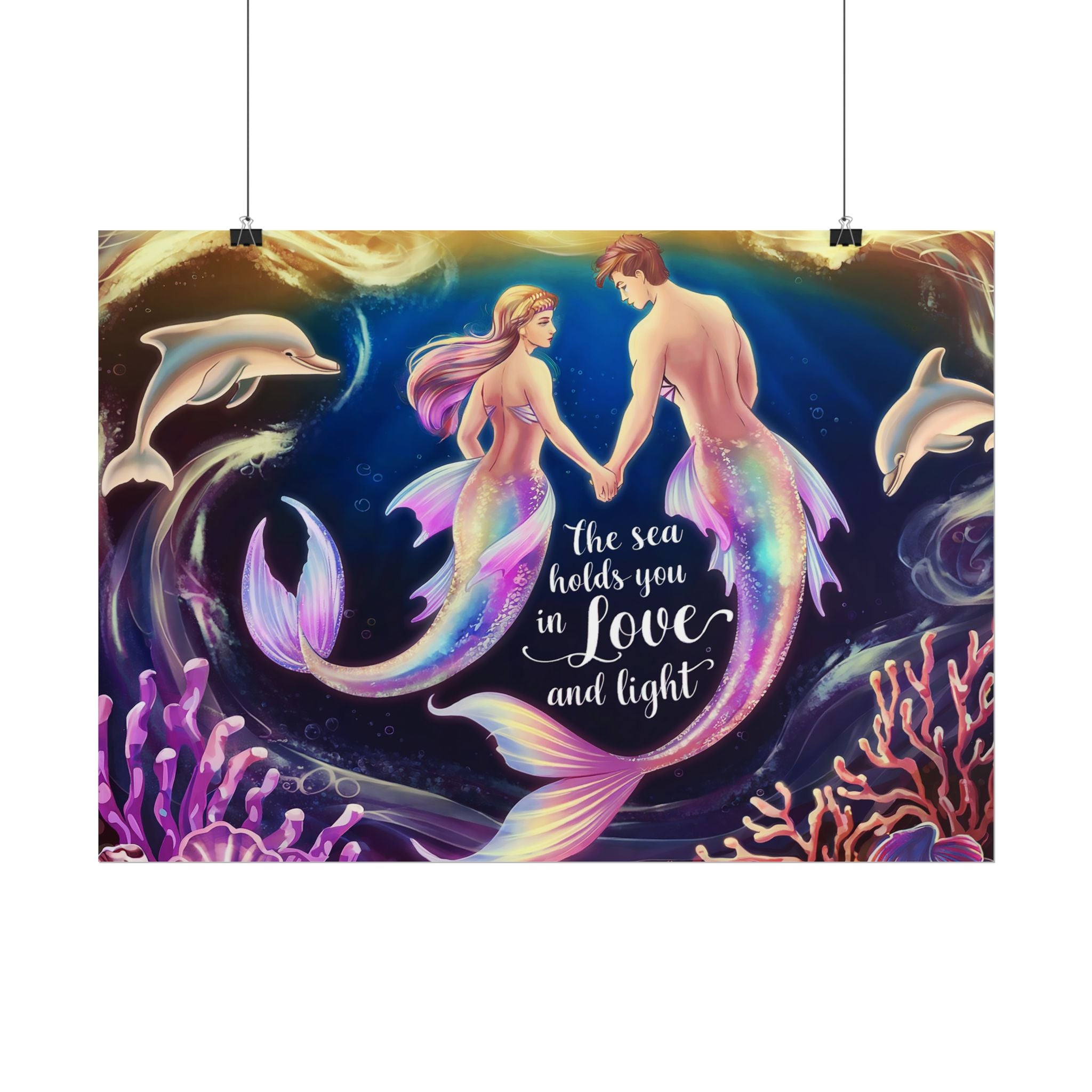 Mermaid Lovers Rolled Poster - Sea Holds You in Love and Light