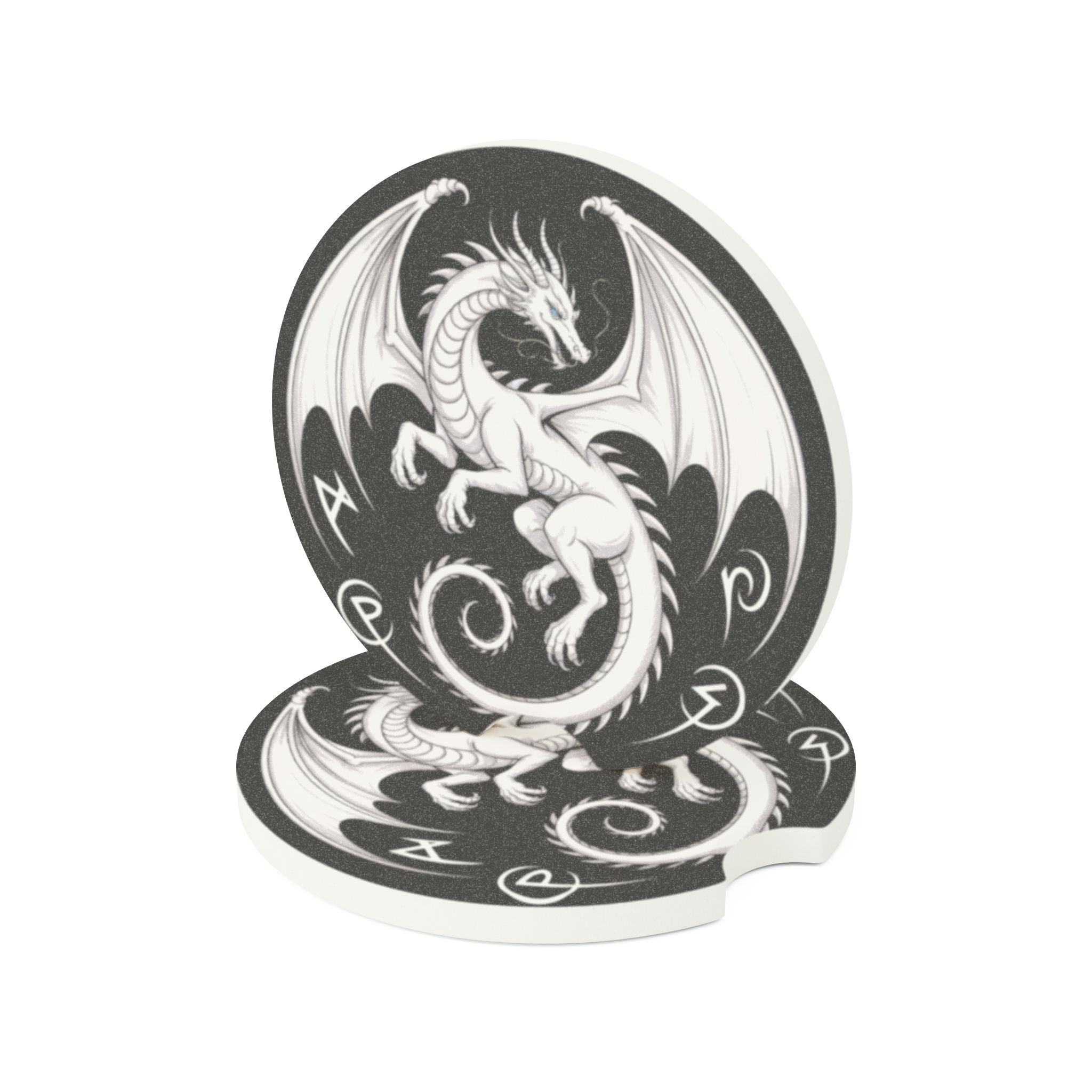 Dragon Design Soapstone Car Coaster, Unique Auto Accessories, Dragon Car Decor, Fantasy Gift for Car Lovers, Home and Auto Decor