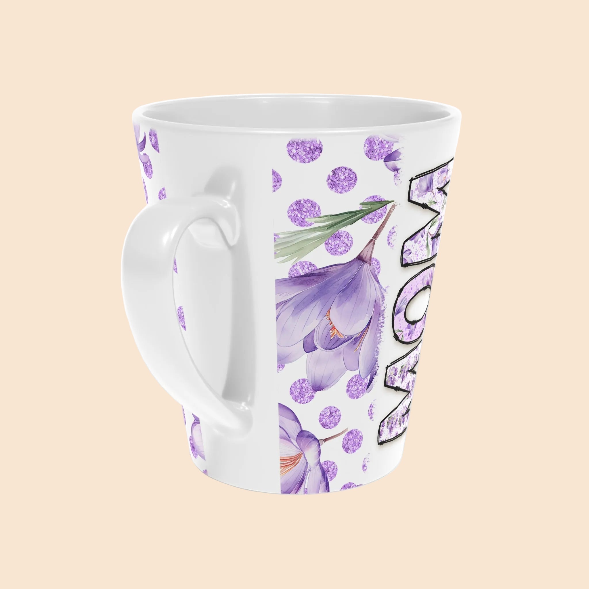Floral Mom Latte Mug - 12oz Purple Polka Dot Coffee Cup