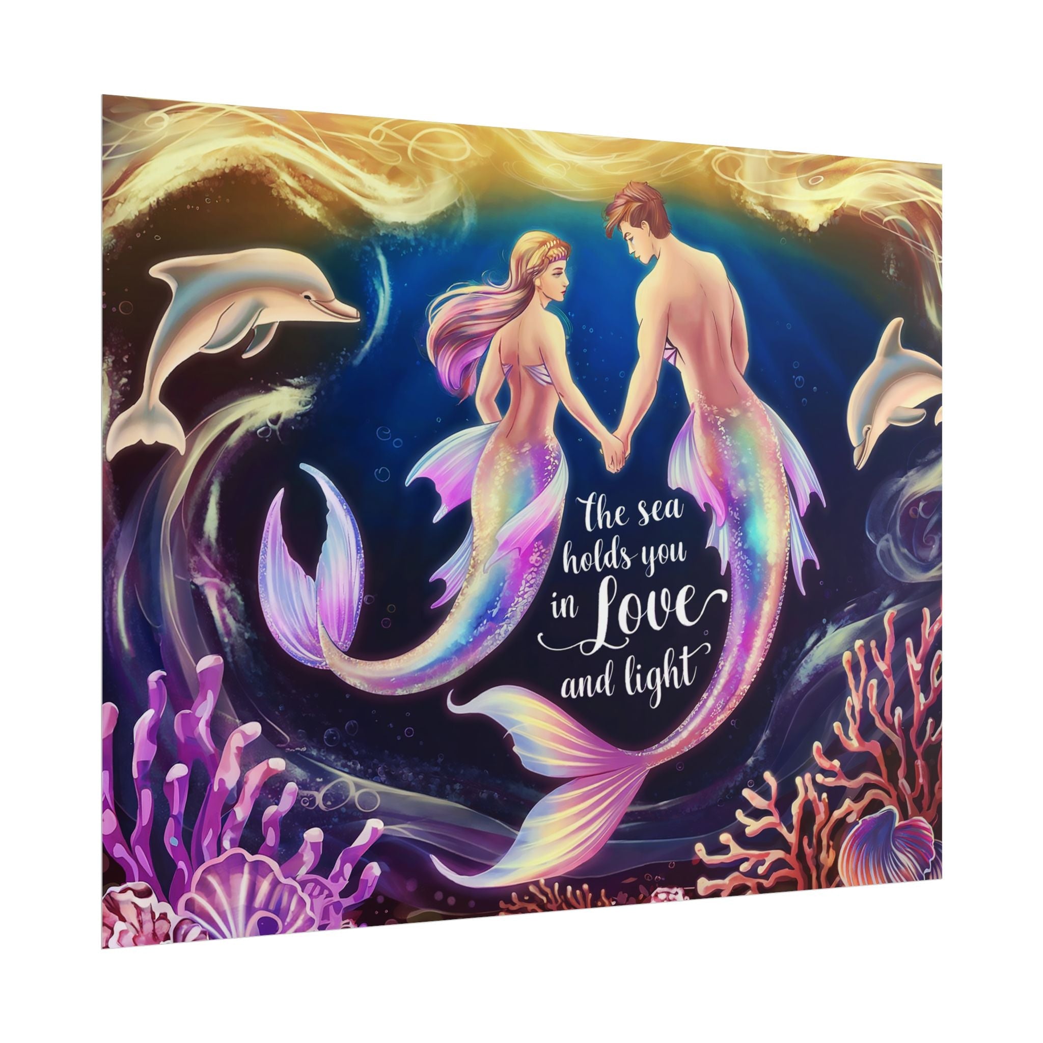 Mermaid Lovers Rolled Poster - Sea Holds You in Love and Light