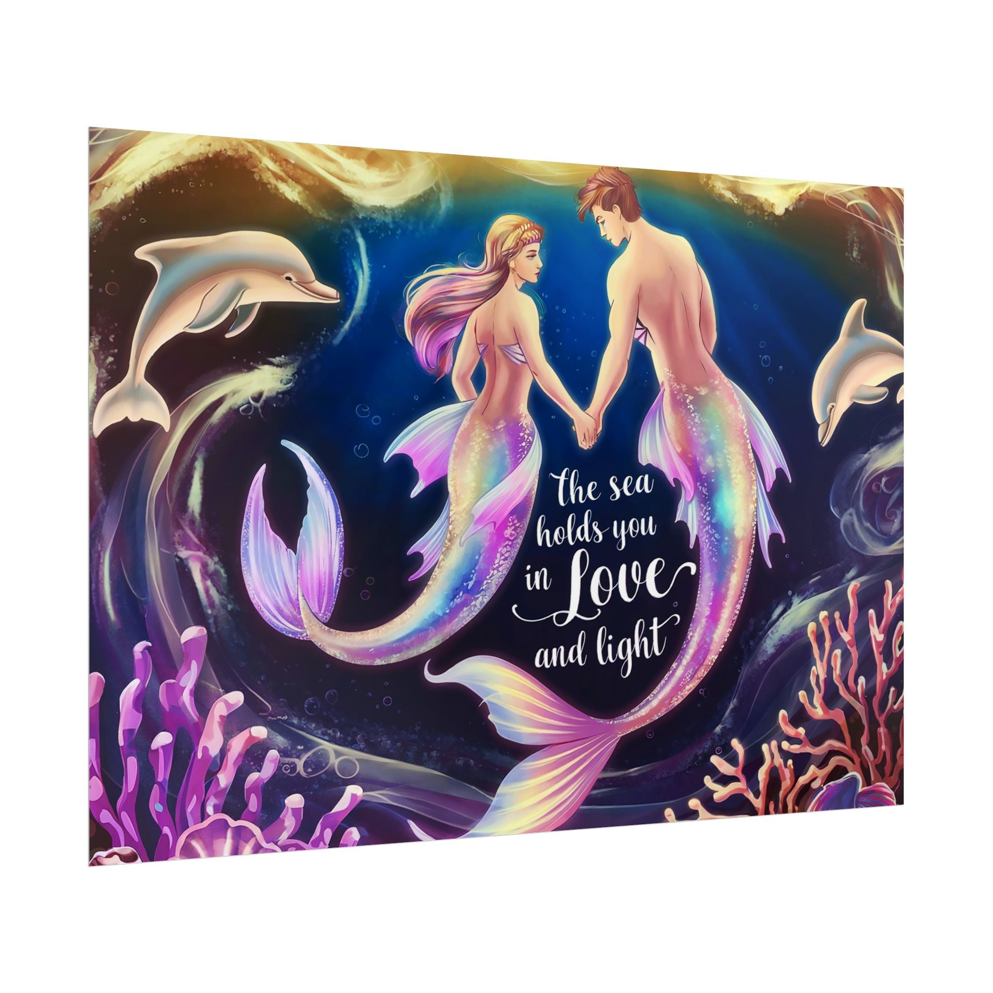 Mermaid Lovers Rolled Poster - Sea Holds You in Love and Light