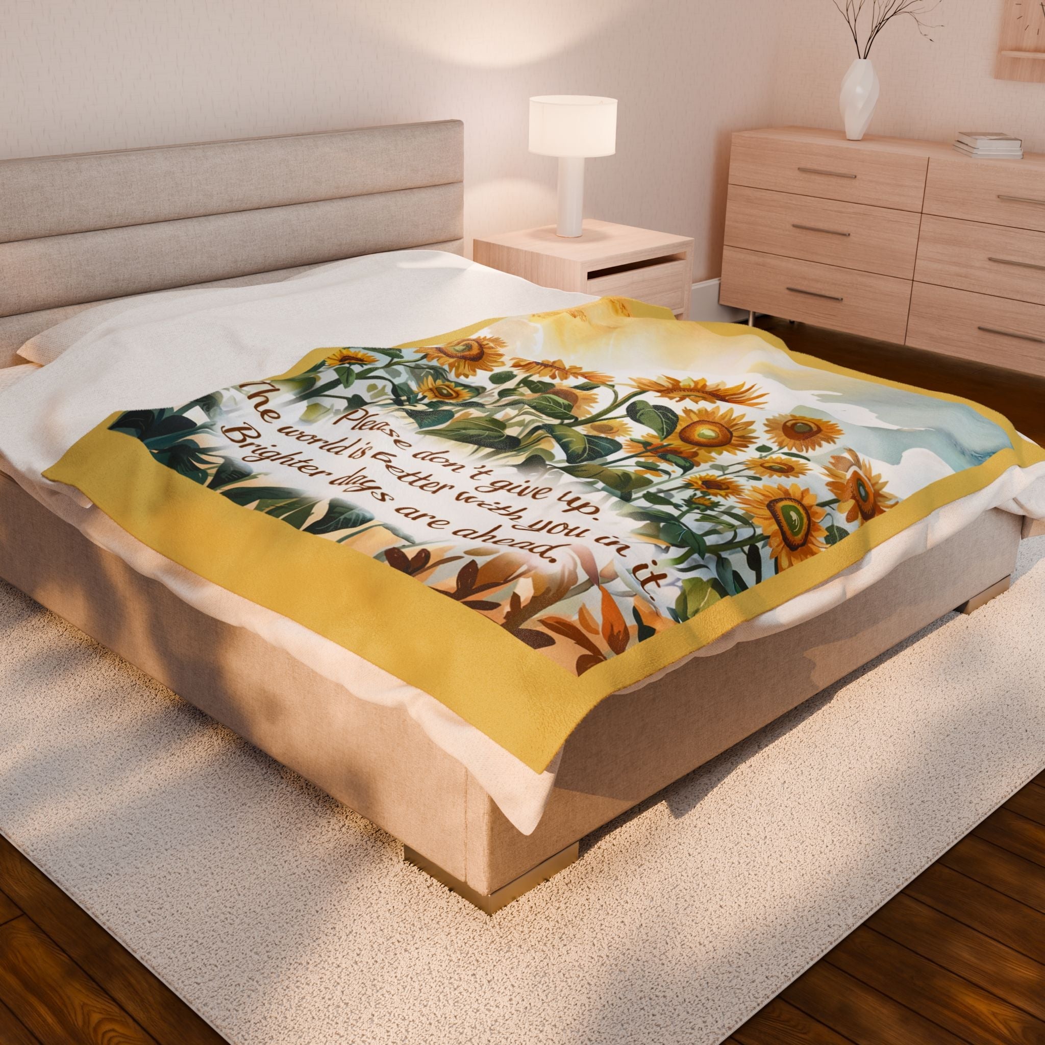 Don't Give Up Sunflower Velveteen Plush Blanket - Brighter Days Ahead