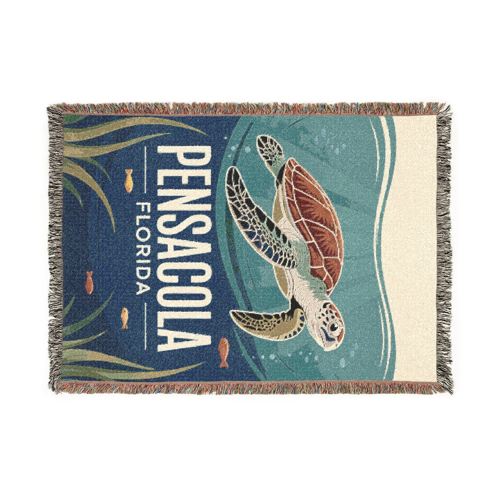 Pensacola Florida Cozy Beach-Themed Woven Blanket – Turtle Design