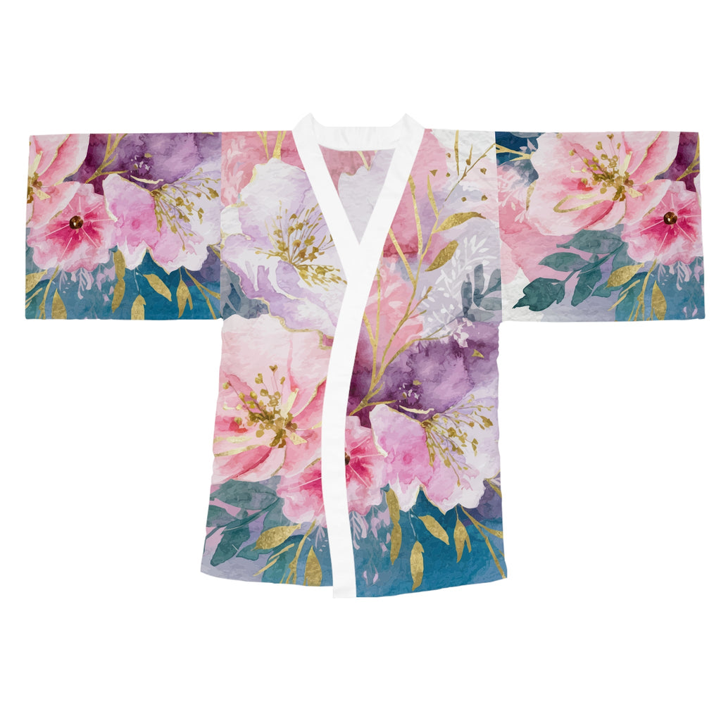 Long Sleeve Kimono Robe  - Pastel Roses