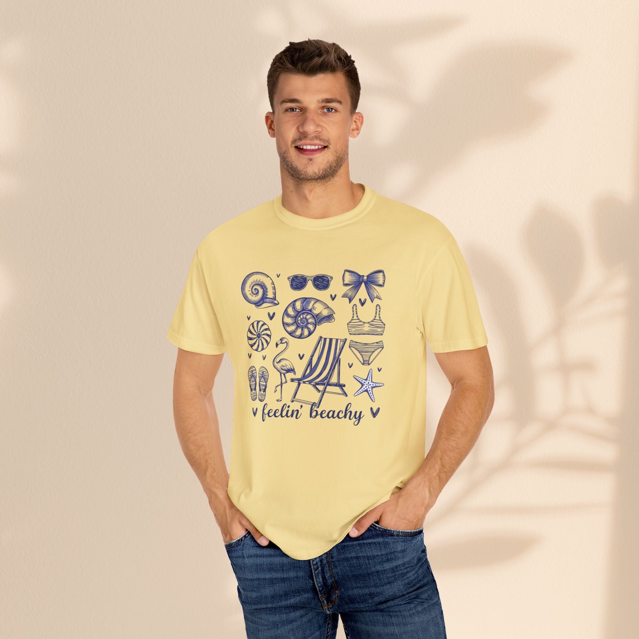Beach Vibes Unisex Garment-Dyed T-shirt - ‘Feelin' Beachy’ Design