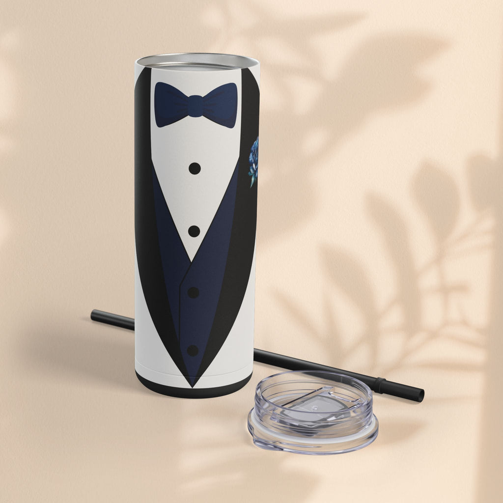 Groom Tuxedo Tumbler, Stylish Groom Tumbler for Weddings, Bachelor Parties, and Gifts, 20oz Matte Skinny Cup, Wedding Party Favor