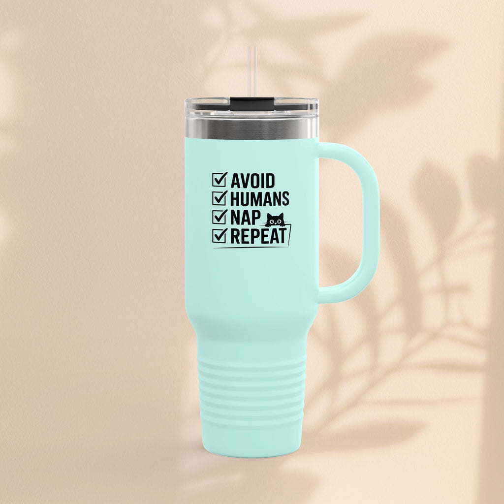 Funny Insulated Travel Mug - Avoid Humans Nap Repeat - 40oz, Coffee Cup, Gift for Introverts, Travel Mug, Holiday Present