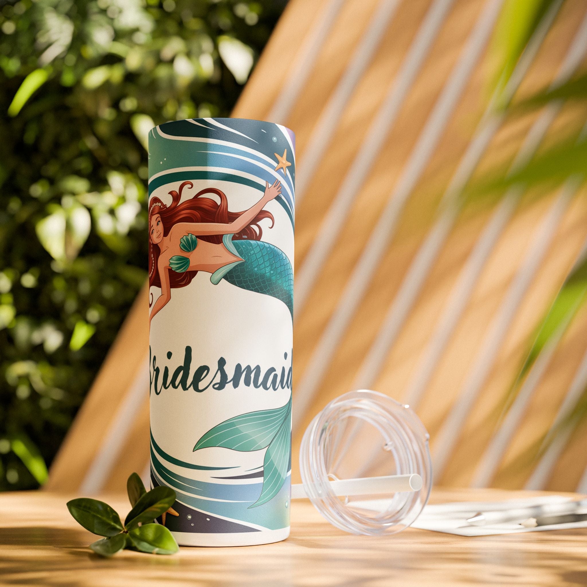 Mermaid Bridesmaid Tumbler, 20oz Skinny Tumbler | Wedding Favor, Bridal Party Gift, Personalized Drinkware, Ocean Theme