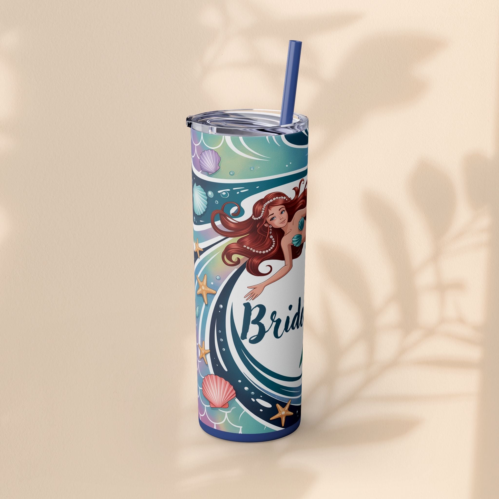 Mermaid Bridesmaid Tumbler, 20oz Skinny Tumbler | Wedding Favor, Bridal Party Gift, Personalized Drinkware, Ocean Theme