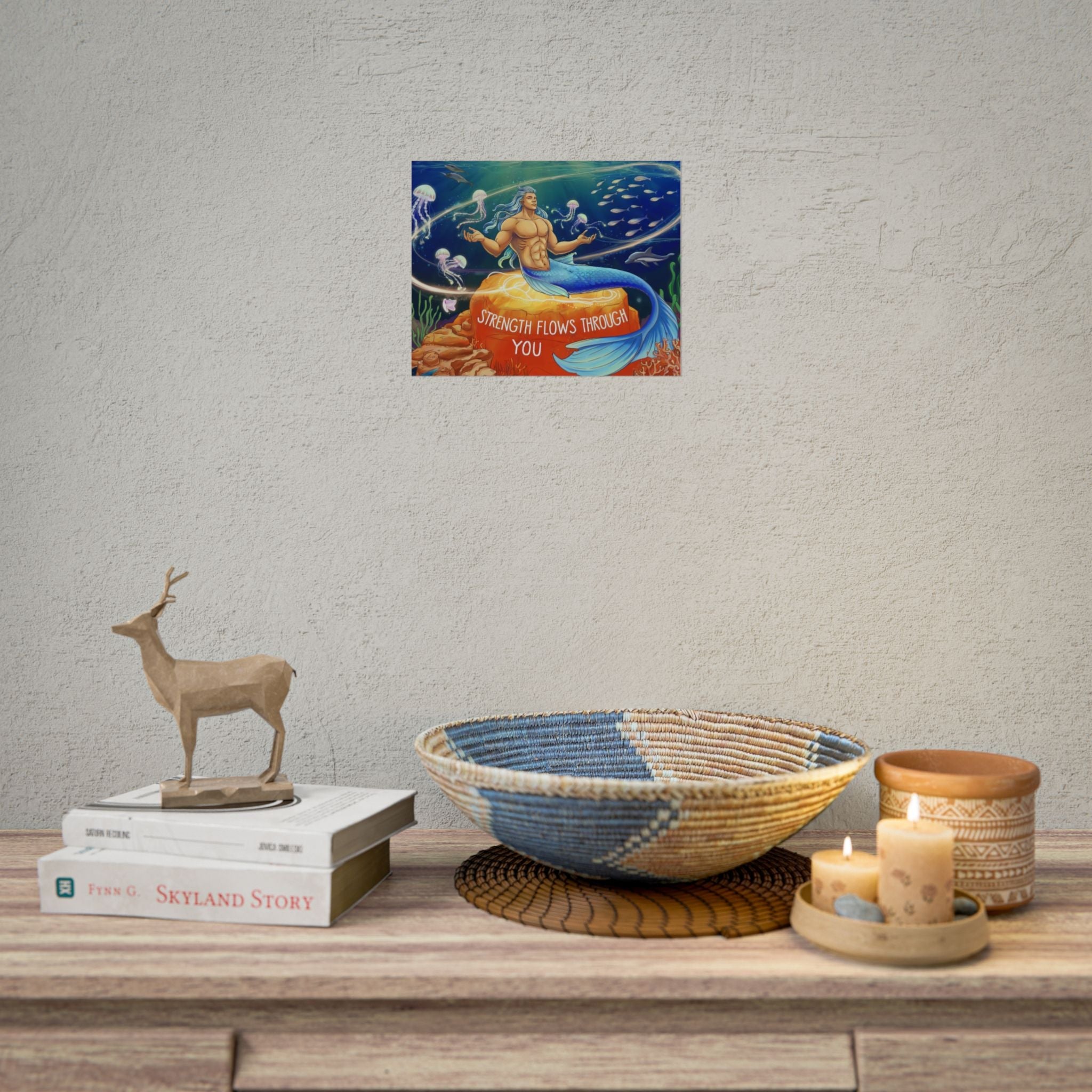 Inspirational Merman Rolled Poster - 'Strength Flows Through You' Artwork for Ocean Lovers