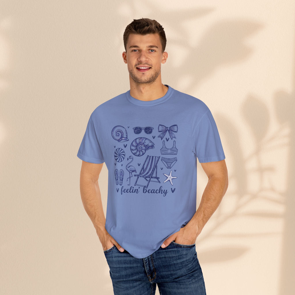 Beach Vibes Unisex Garment-Dyed T-shirt - ‘Feelin' Beachy’ Design