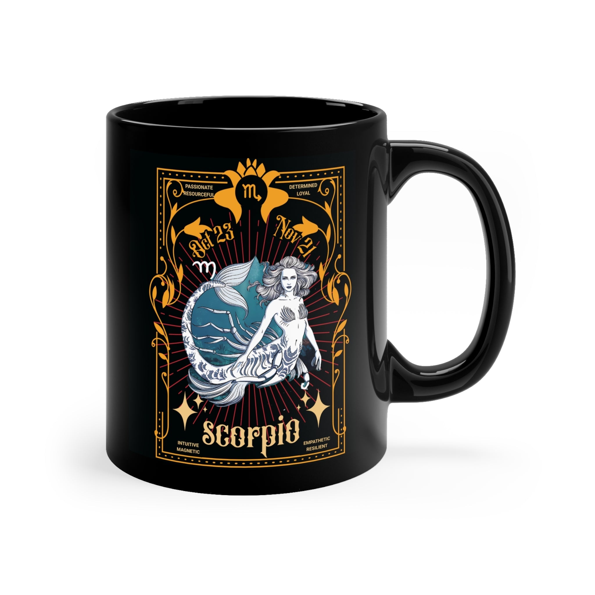Mermaid Scorpio Black Coffee Mug – 11oz Zodiac Cup