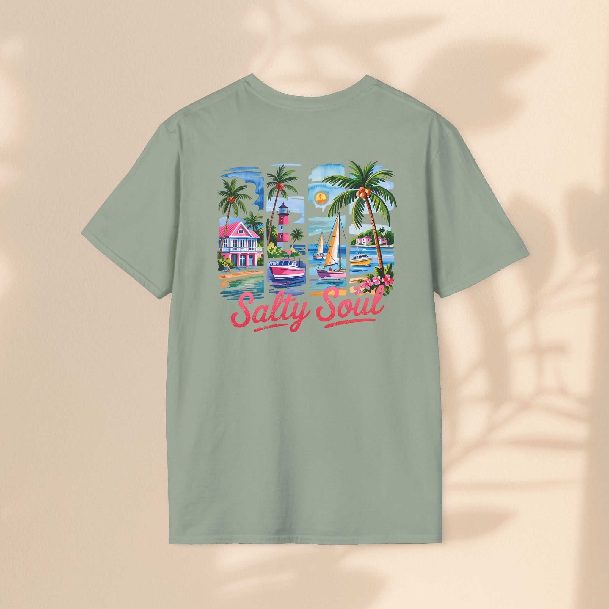 Brush Stroke Salty Soul Unisex Softstyle T-Shirt - Tropical Vibe Tee for Beach Lovers