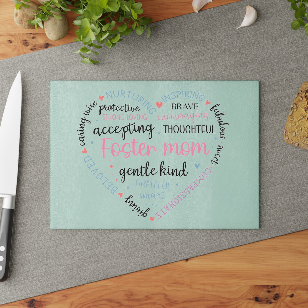 Inspirational Foster Mom Glass Cutting Board – Heart Design