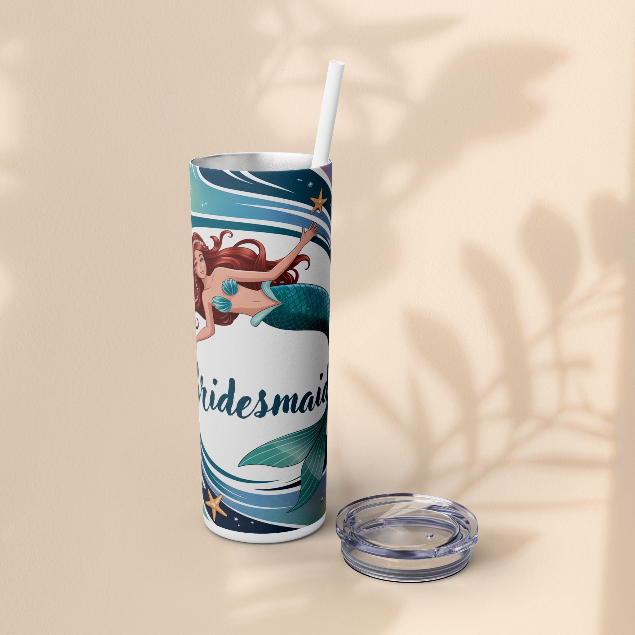 Mermaid Bridesmaid Tumbler, 20oz Skinny Tumbler | Wedding Favor, Bridal Party Gift, Personalized Drinkware, Ocean Theme