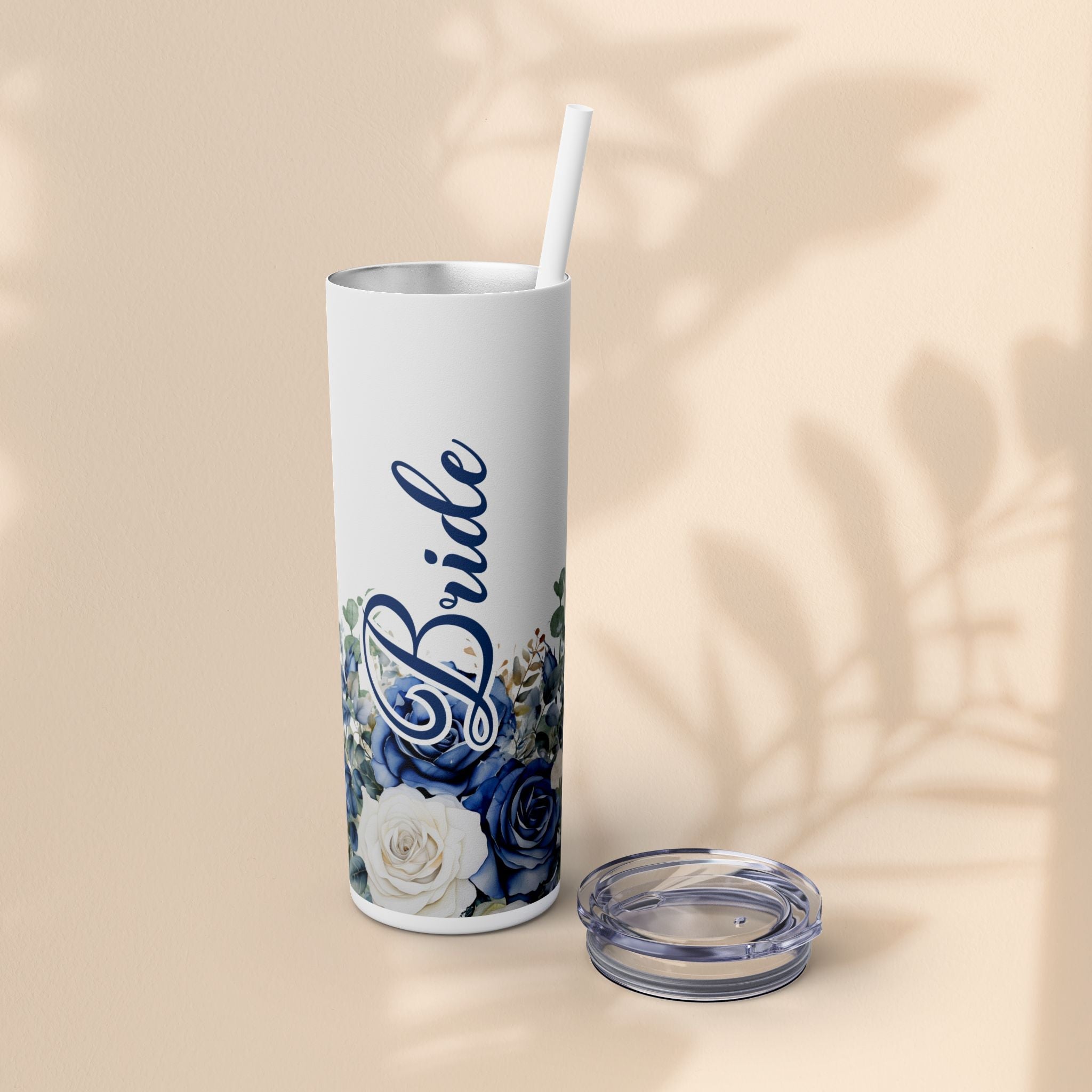 Elegant Floral Bride Tumbler, Bridal Party Favor 20oz Travel Cup, Engagement Celebration