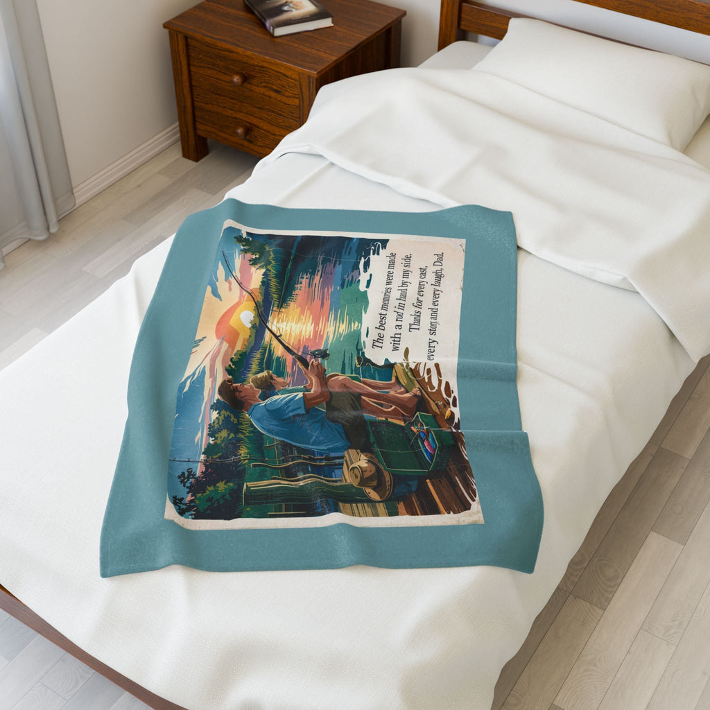 Fishing Memories Velveteen Plush Blanket – Cozy Decor for Nature Lovers