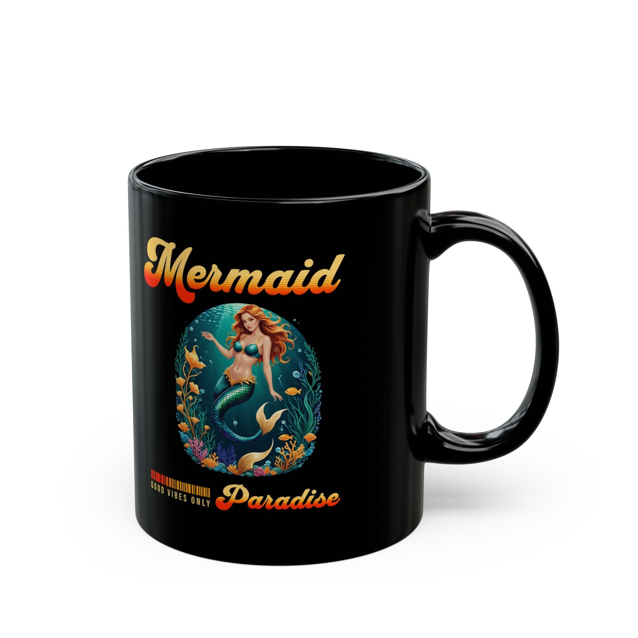 Mermaid Paradise Black Mug – Ocean Lover Coffee Cup