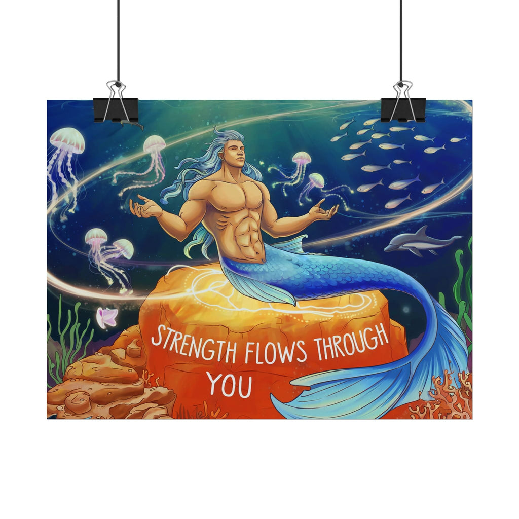 Inspirational Merman Rolled Poster - 'Strength Flows Through You' Artwork for Ocean Lovers