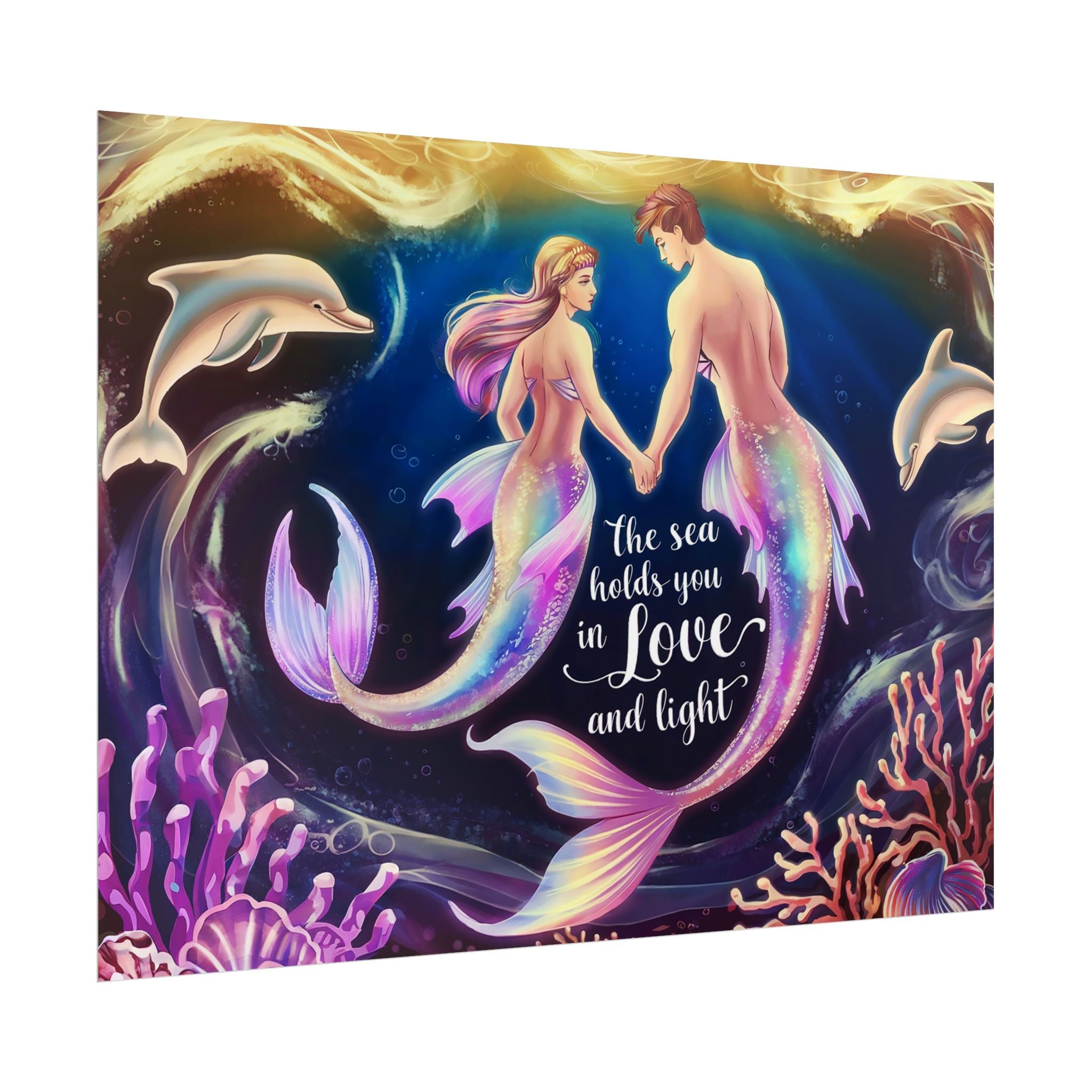 Mermaid Lovers Rolled Poster - Sea Holds You in Love and Light