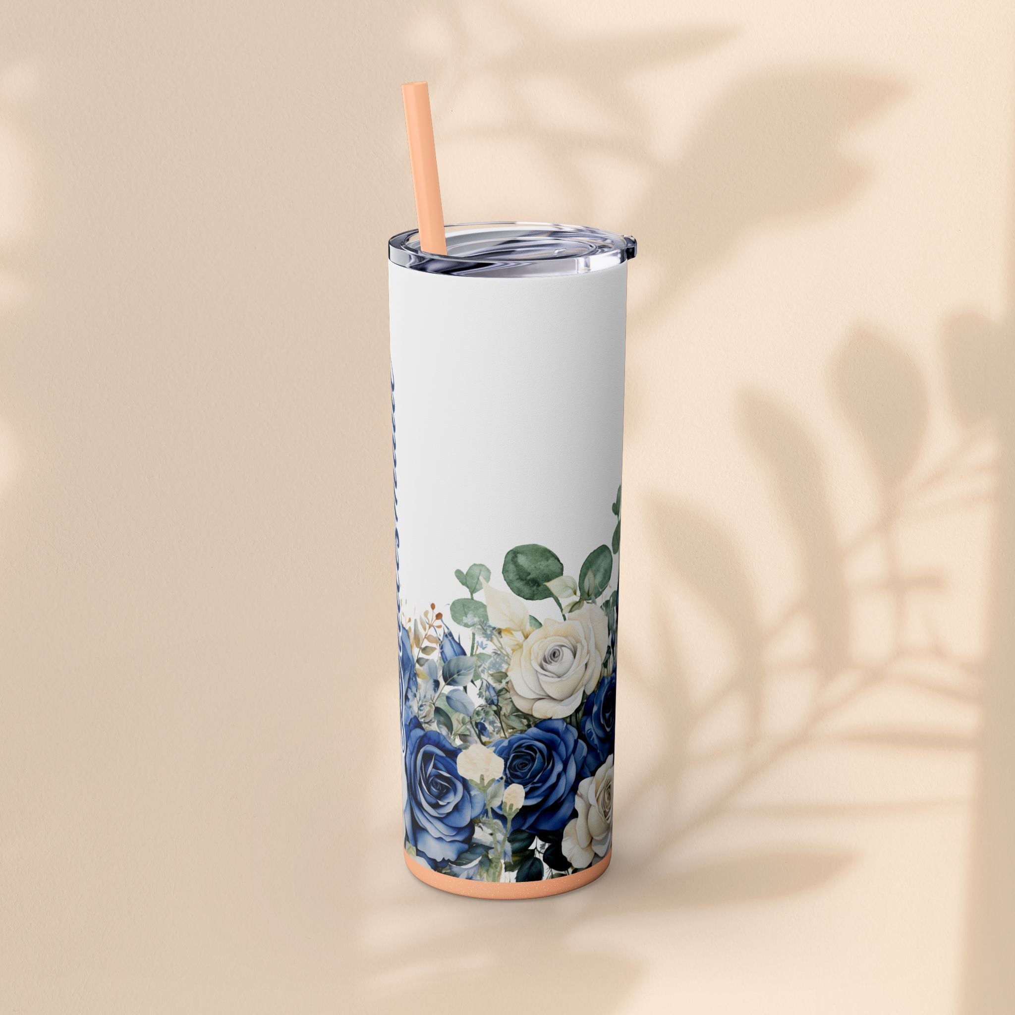 Bridesmaid Skinny Tumbler, 20oz Rose Floral Tumbler, Wedding Gift, Bridal Party, Customizable, Floral Tumbler