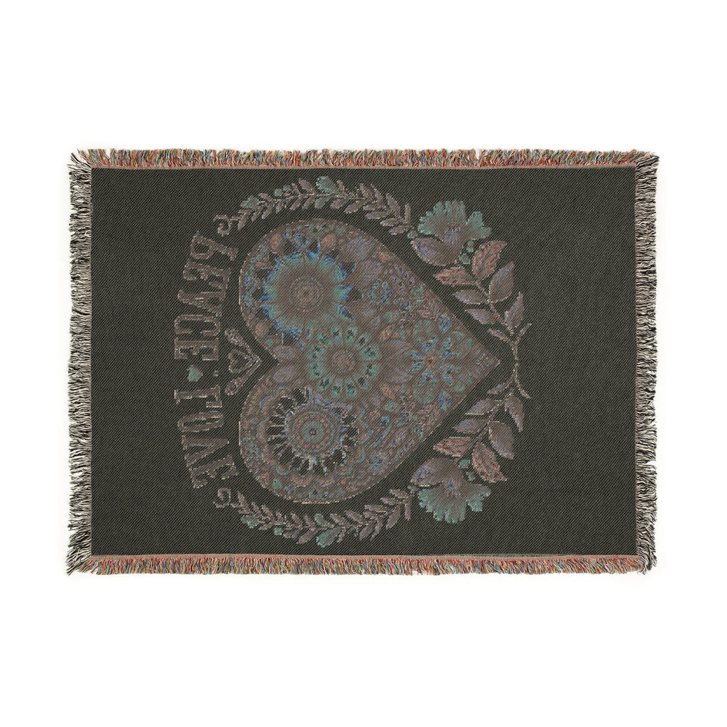 Peace, Love & Heart Woven Blanket –Meaningful Home Décor & Thoughtful Gift